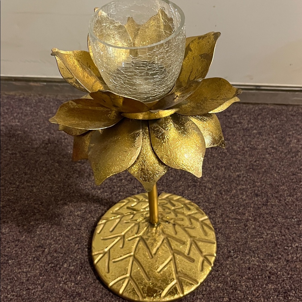 Lotus Flower golden metal Candle Holder stick
